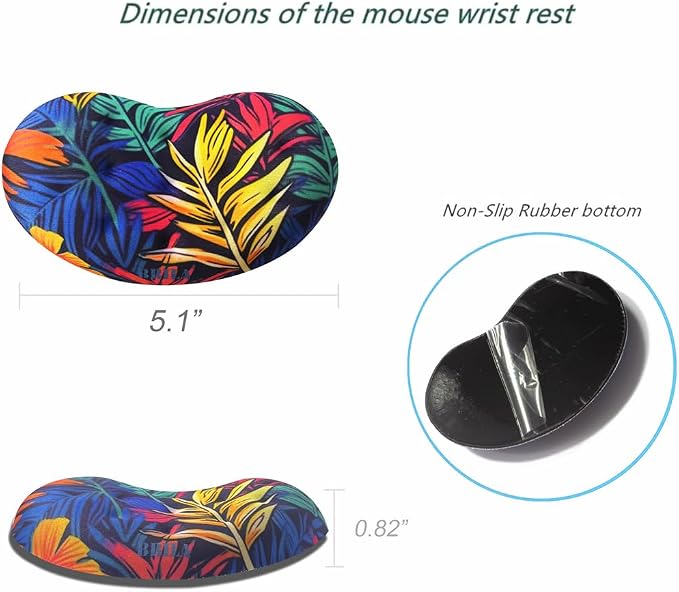 BRILA Ergonomic Memory Foam Mouse Wrist Rest Support Pad Cushion for Computer, Laptop, Office Work, PC Gaming - Massage Holes Design - Wrist Pain Relieve (Vibrant Plants)