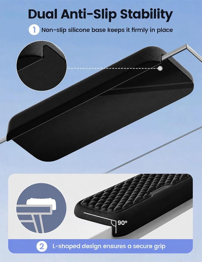 Vaydeer 2Pcs Elbow Rest Pad, L-Shaped Wrist Rest, Desk Edge Cushion | Ergonomic Memory Foam Arm Rest Support Keyboard Mouse Elbow Pad for Palm Hand Office Computer Home Gaming Accessories-Black
