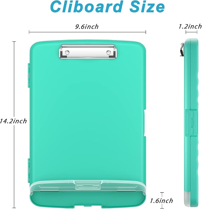 Rimilak Clipboard with Storage, 8.5 x 11'' High Capacity Clip Board, Green | Smooth Writing, Side-Opening Plastic Folder with Pen Holder, Size 14.2 x 9.6 x 1.2″ ,for Classroom, Teacher, Student