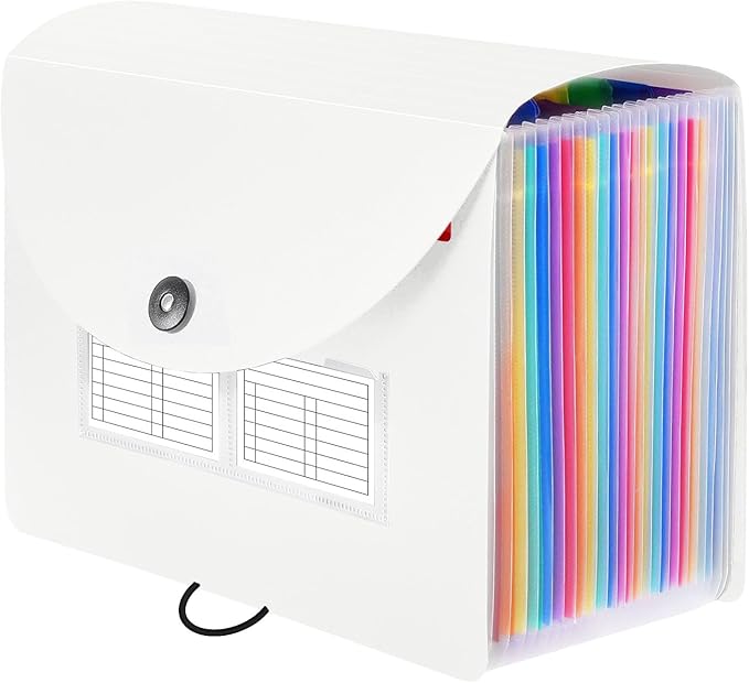 Sooez 24 Pockets Expanding File Folder, Accordion File Organizer, Letter/A4 | Expandable Cover, Desktop Accordion Folders Letter A4 Paper Document Storage Organizer, White