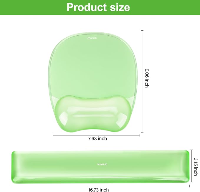 MOSISO Cooling Gel Wrist Rest Support for Mouse Pad&Keyboard Set, Green | Irregular Oval Ergonomic Mousepad Keyboard Pad Non-Slip Base Home/Office Pain Relief&Gel Easy Typing Pad for Computer Laptop