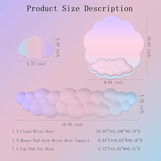 Cloud Keyboard Wrist Rest Mouse Pad with Wrist Rest for Computer Keyboard and Mouse Pad Set Memory Foam Cute Ergonomic Wrist Pad Support for Desk Gaming Home Office Pain Relief Pink Purple Blue