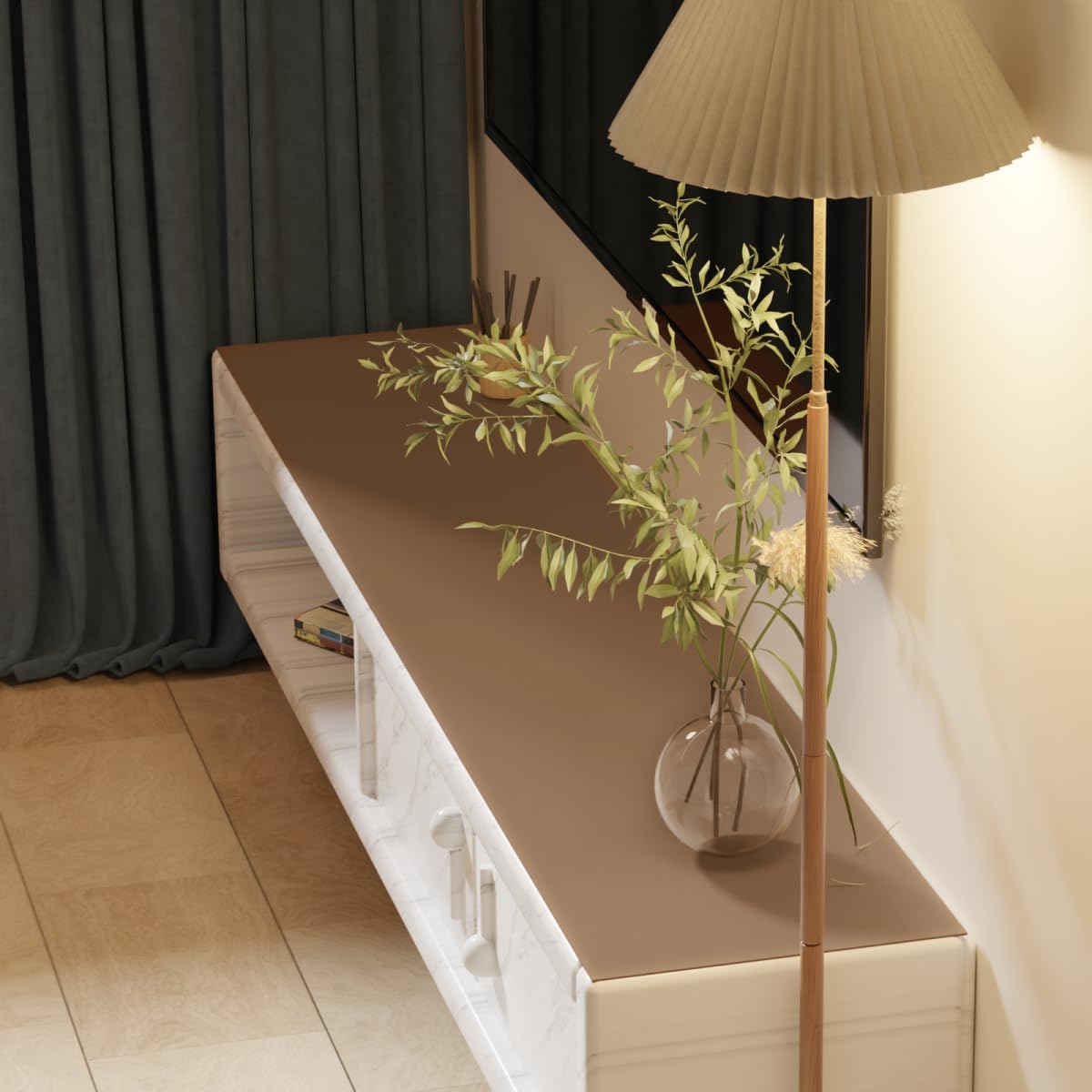 Leather Dresser Cover,1.8mm Thick,14x60 Inch,Dresser Protector Top,Dresser Top Protector,Dresser Cover Top,Dresser Top Cover,Dresser Cover Top for Bedroom.(Mud Color+Champagne Gold,14x60)