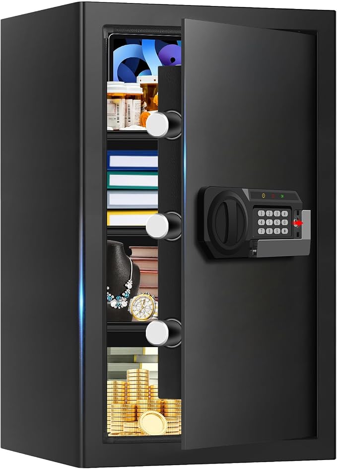 5.1 Cuft Home Safes Water and Fireproof, Large Safety Box Fireproof Waterproof with Electronic Keypad and Spare Key, Fire Proof Safe for Home Documents, Floor Personal Safe for Money Medicine