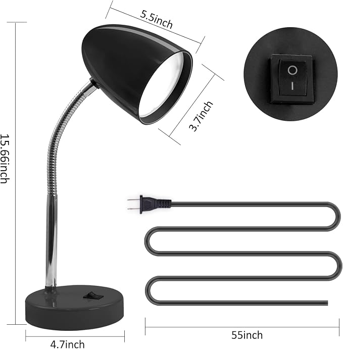 E ENERGETIC LIGHTING LED Desk Lamp, 3.5W 240LM 4000K Cool White Study Lamps for Bedroom and Office, Eye Protection, ETL Listed, Black Table lamp