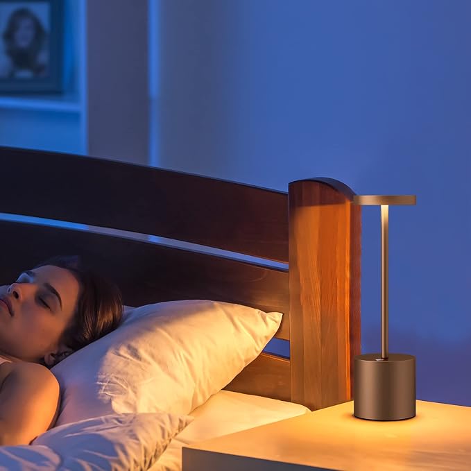 TBBGA LED Cordless Table Lamps Set of 2, 5000mAh Rechargeable Table Light | Portable Outdoor Table Lamp, 3 Color Stepless Dimming Battery Powered Lamp for Dinner/Patio/Restaurant/Bedroom (Brown)