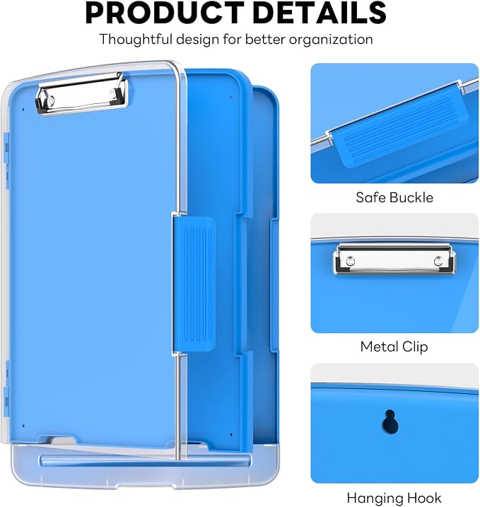 Clipboard with Storage and Pen Holder, Blue 8.5 x 11'' Folder Side Open, Heavy Duty with Dual Compartment, Clear Dry Erase for Coach, Size 14.5 x 9.8 x 1.5'', Office & School Supply