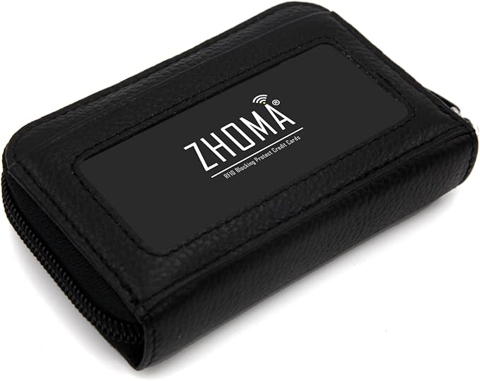 RFID Blocking Genuine Leather Credit Card Case Holder Security Travel Wallet - Black