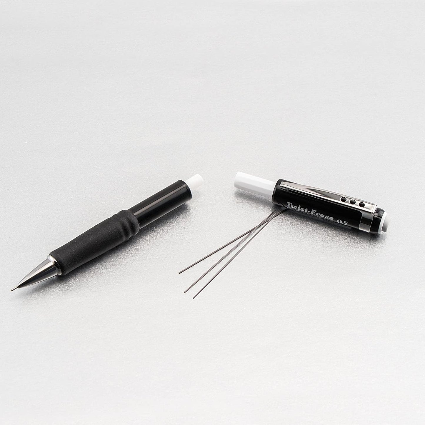 Pentel Mechanical Pencil 0.5 mm Twist Erase III, Twist Up Eraser, Pre-Loaded Super Hi-Polymer HB Lead, Black Barrel, 3-Pack