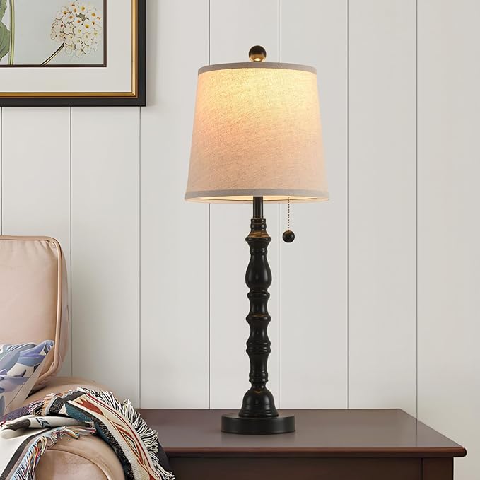 Lamps Set of 2 Modern Farmhouse Table Lamp Bedside Reading Lamps Living Room End Tables Set Lamps for Night Stands Bedroom Night Lamp,High 26.25 Inch,Black,With Fabric Lamp Shade,Bulb Not Included