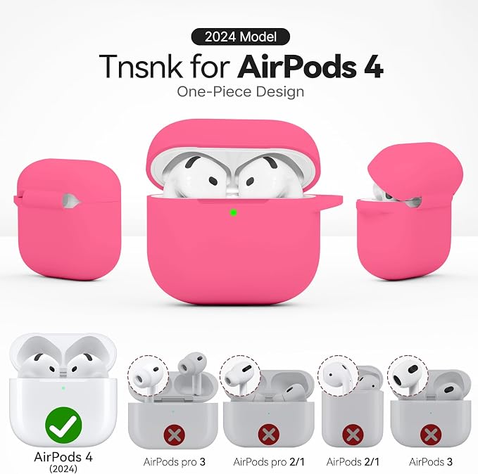 for AirPods 4 Case, TNSNK Silicone AirPod 4 Case Cover Compatible with Apple Airpods 4th Gen, Shockproof Protective Cases for Women Girly with Cleaner Kit and Keychain, Front LED Visible