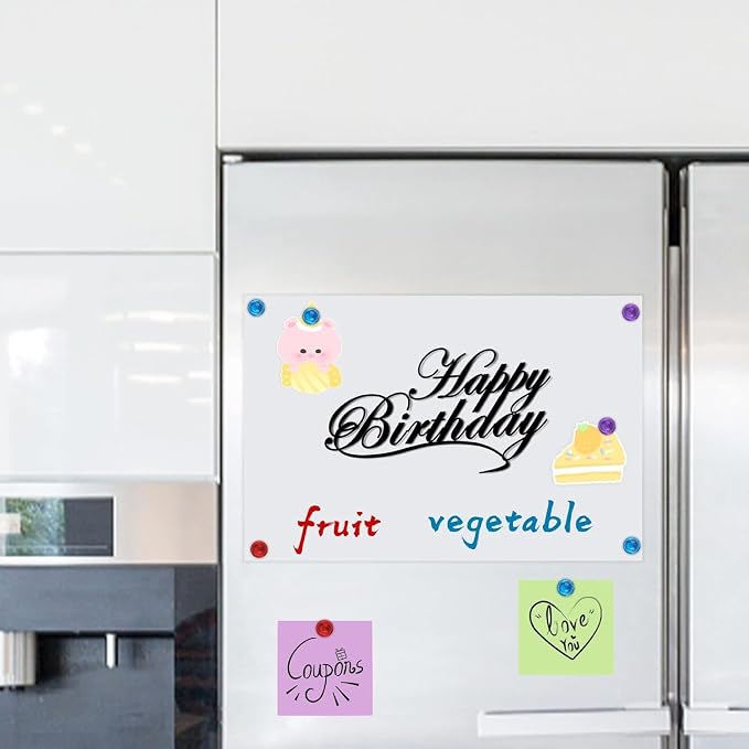 Magnetic Dry Erase Whiteboard 18"x39" for Fridge | Dry erase white board for fridge set with markers, eraser & magnets. Magnetic sheet sticks to fridge whiteboard