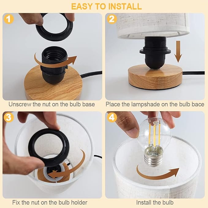 Small Bedside Table Lamp for Bedroom set of 2,Minimalist Wood Base & Round Fabric Shade,Mini Cute Cozy Warm Nightstand Boho Lamp set, Study Desk Night Stand Light for Room, Dorm,Nursery,Living Room