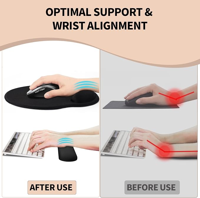 Mouse Pad Wrist Support, Ergonomic Memory Foam Keyboard Wrist Pad & Gel Wrist Rest Set for Computer Keyboard for Easy Typing & Pain Relief for Office & Home (Leafy Lushness Set)