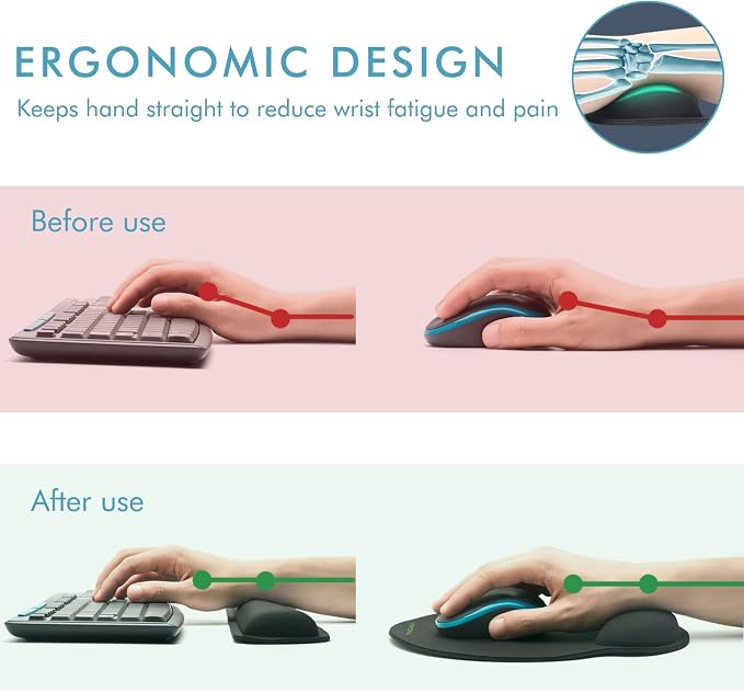 Comfy Mee Premium Memory Foam Keyboard and Mouse Wrist Rest Pads Set- for Comfortable Typing &Wrist Pain Relief (Pack of 2) | Ergonomic Memory Foam Set for Office, Laptop, Mac, Computer and Gaming, Comfortable Typing &Wrist Pain Relief