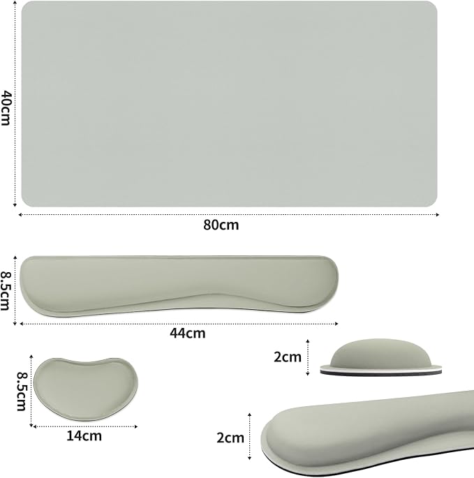 Keyboard and Mouse Pad, 3-in-1 Desk Mat Set Keyboard Wrist Rest | 31.5" x 15.7" Desk Mat, Ergonomic Wrist Rest for Computer Keyboard, Non-slip Base, Waterproof Computer Mat, Light Grey