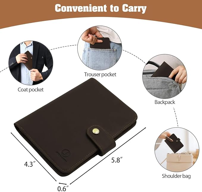 Jack&Chris Genuine Leather Handmade Passport Holder For Travel, RFID Blocking Passport Holder with Card Slots, Travel Essentials wallet with Pen Holder for Women and Men for Gifting, Coffee