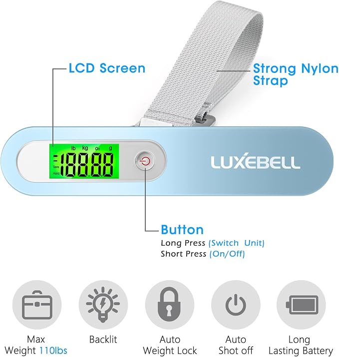 Digital Luggage Scale Vacation Travel Essentials Accessories Gifts for Traveler Portable Suitcase Handheld Weight Scale 110 lbs Hanging Baggage Travel Must Haves