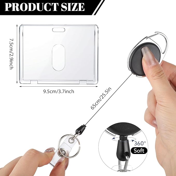 2 Set Badge Holder Retractable Clip Heavy Duty Badge Reel with Acrylic Clear Horizontal ID Card Badge Holders for Work Office Nurse Teacher Student