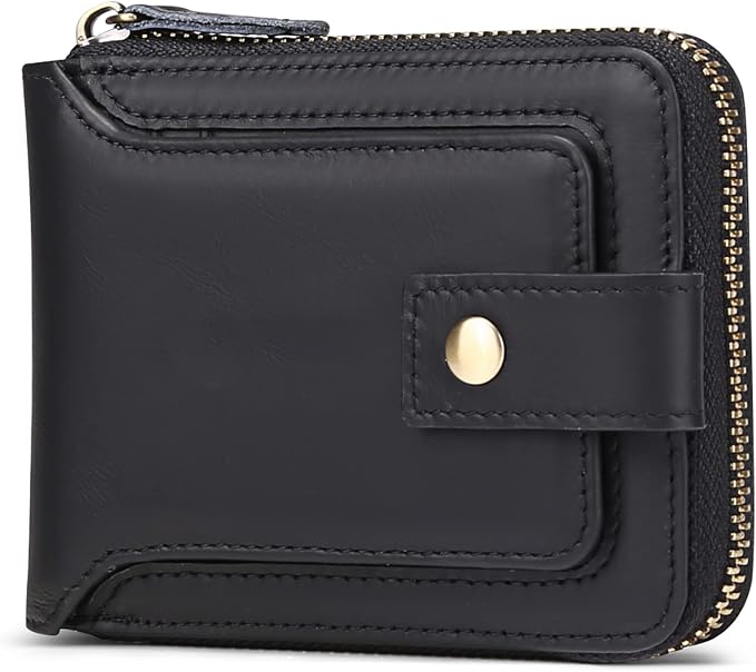 GOIACII Zipper Wallet for Men Genuine Leather RFID Blocking Mens Wallet with Zipper Coin Pocket ID Window Zipper Wallets Large Capacity
