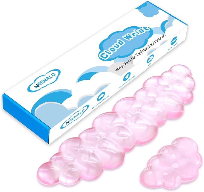 Gel Cloud Wrist Rest Keyboard, Cute Wrist Rest for Computer Keyboard, Pink | Ergonomic Keyboard Wrist Rest and Soft Mouse Wrist Rest for Typing Pain Relief, Suitable for Office, Home, Computer, Gaming