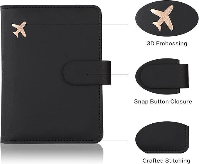 Cnycmy Passport Holder with Vaccine Card Slot, RFID Blocking, Waterproof, Unisex, Faux Leather, 2-in-1 Travel Organizer (Black)