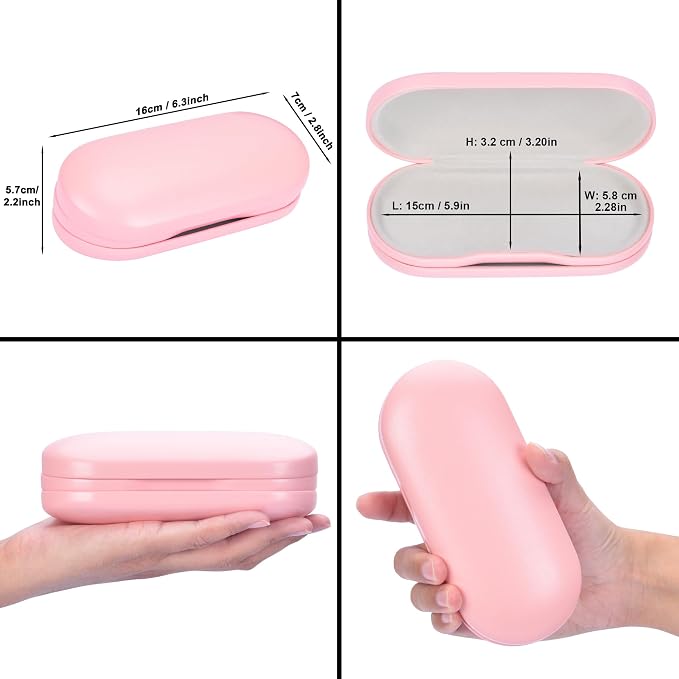 Muf 2 in 1 Contact Lens Case and Glasses Case, Double Sided Design with Mirror, Portable Travel Kit with Tweezer, Remover and Solution Bottle, Pink