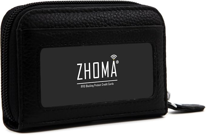 RFID Blocking Genuine Leather Credit Card Case Holder Security Travel Wallet - Black