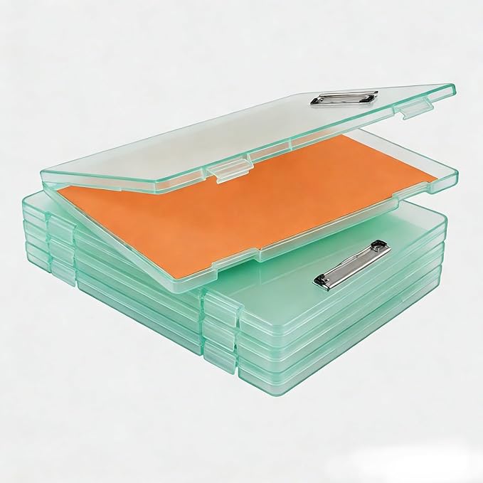 2 Pack Letter Size Clipboard with Storage 8.5 * 11, Plastic Clear Green Clipboard File Box A4 Nursing Clip Board for School & Office with Christmas Stickers (Clear Green-2PCS)