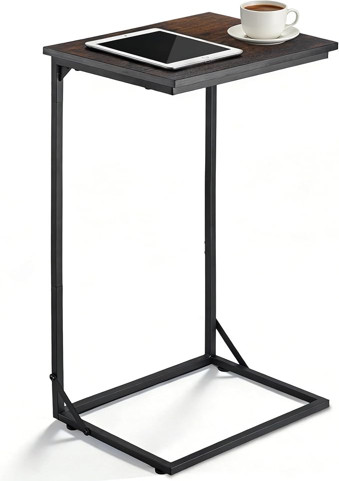 C Shaped End Table for Couch, Small Side Table for Living Room & Bedroom, Slide Under Sofa Table for Laptop, Coffee, Snacks, Easy Assembly, Modern Design