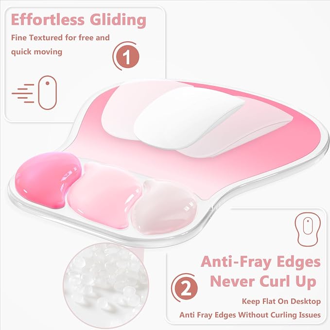 AKIT Ergonomic Mouse Pad and Keyboard Wrist Rest Set,Gel Mousepad,Rose Pink | Wrist Support for Computer Keyboard, Non-Slip PU Base, Pain Relief, Typing Comfort, Fit for Gaming, Office, Home