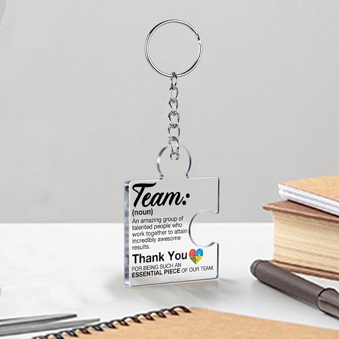 Team Appreciation Gifts Bulk Thank You Keychains for Coworkers | Gift Set for Employee, Staff, Teachers, Teamwork Puzzle Piece Keyring, Acrylic