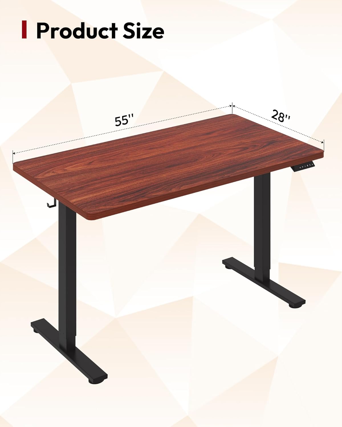 SANODESK Electric Standing Desk 55 x 28 Inches Whole-Piece Desktop Height Adjustable Stand Up Desk w/6-Button Controller Ergonomic Computer Desk for Home Office, Black Frame + Mahogany Tabletop