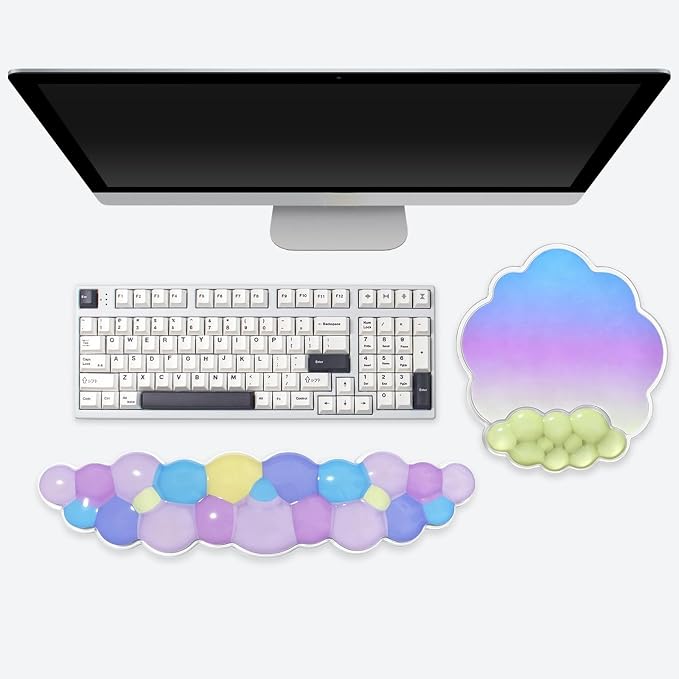 Gel Cloud Wrist Rest Pad and Ergonomic Mouse Pad Set for Keyboard and Mouse | Cooling Comfort Pain & Fatigue Relief Vibrant Pastel Aesthetic Easy to Clean Office Accessories
