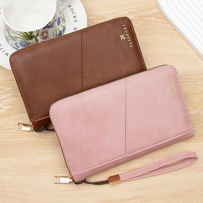 Family Passport Holder for Travel Women and Men RFID Passport Holder with Zipper Passport Case Passport cover Passport Wallet Travel Essentials and Accessories(1-2,Pink)
