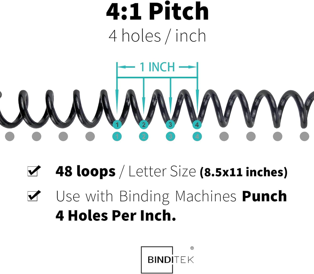 Binditek 200 Pack Plastic Spiral Binding Coils, 8mm(5/16"), 40 Sheet Capacity, 4:1 Pitch, Black, 48Loops, for Letter Size, for Students and Coworkers