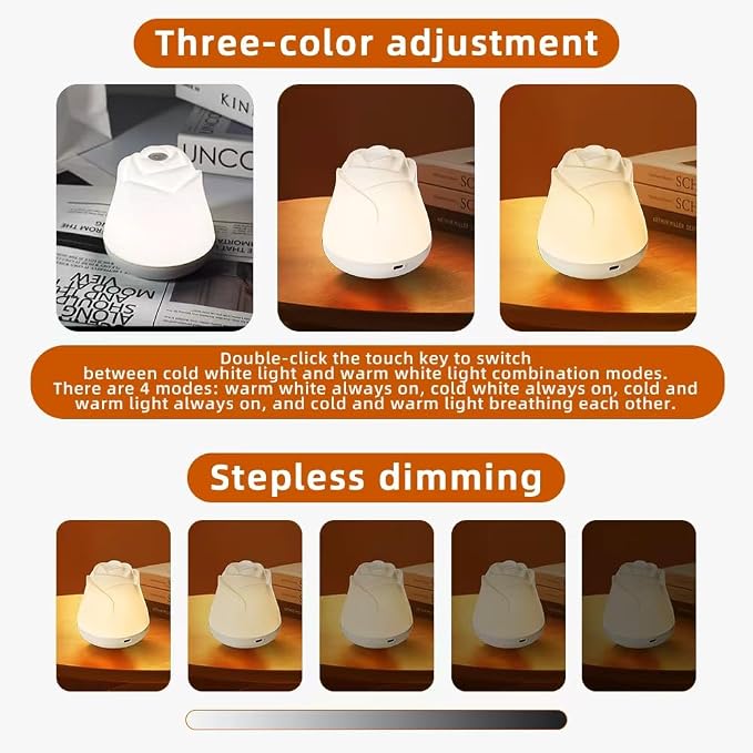 Rose Night Light for Bedroom, Touch Control LED Bedside Lamp, 7 RGB Colors, Portable Table Lights Gift for Men Women Teens Kids Children Sleeping Aid(2 Pack)