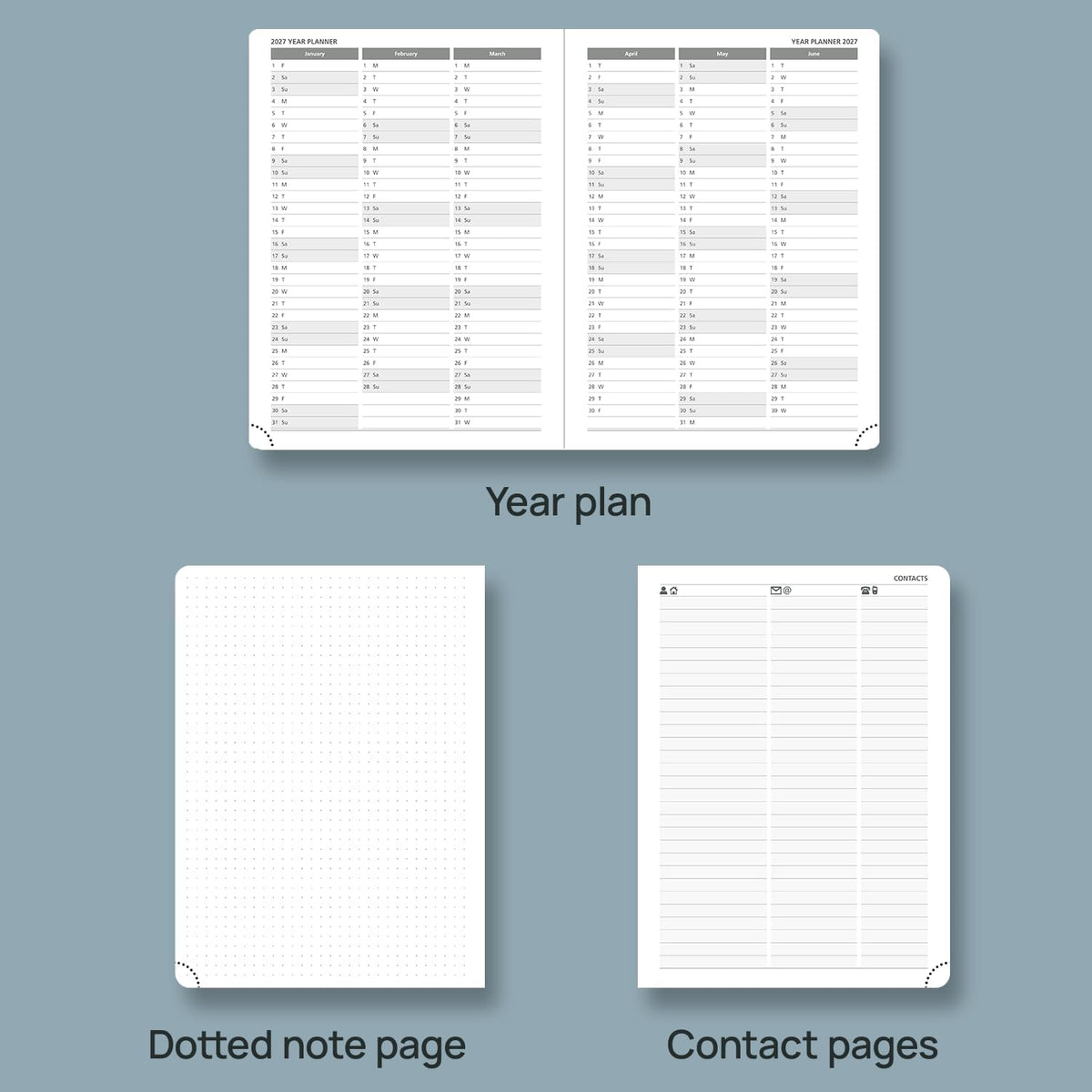 POPRUN Weekly Planner 2026 (Medium 6.5" x 8.5") Calendar 12 Months Notebook with Horizontal Layout, Leather Soft Cover, Monthly Tabs, Inner Pocket, 100GSM Thick Paper, Pen Holder - Brown