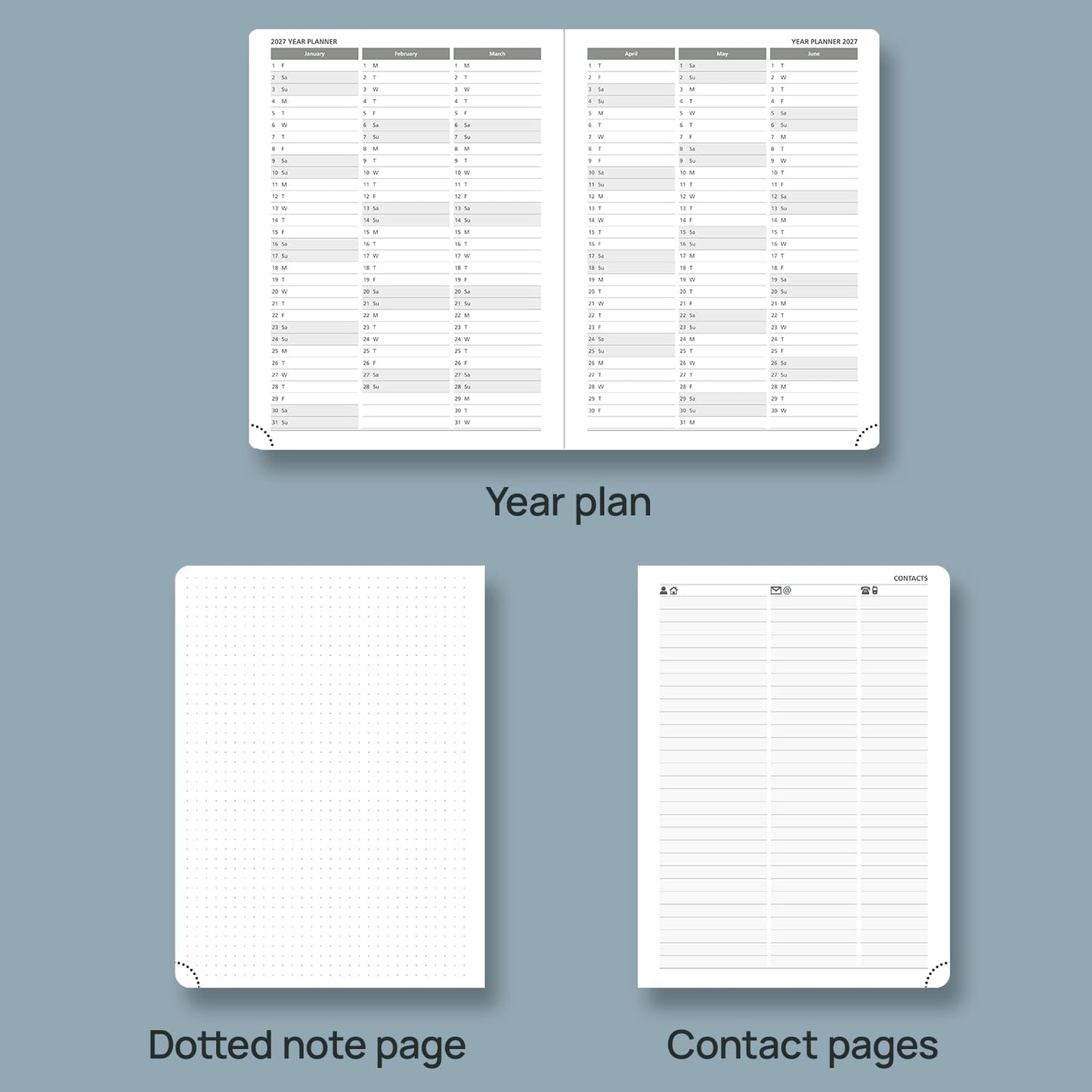 POPRUN Weekly Planner 2026 (Medium 6.5" x 8.5") Calendar 12 Months Notebook with Horizontal Layout, Leather Soft Cover, Monthly Tabs, Inner Pocket, 100GSM Thick Paper, Pen Holder - Soft Pink