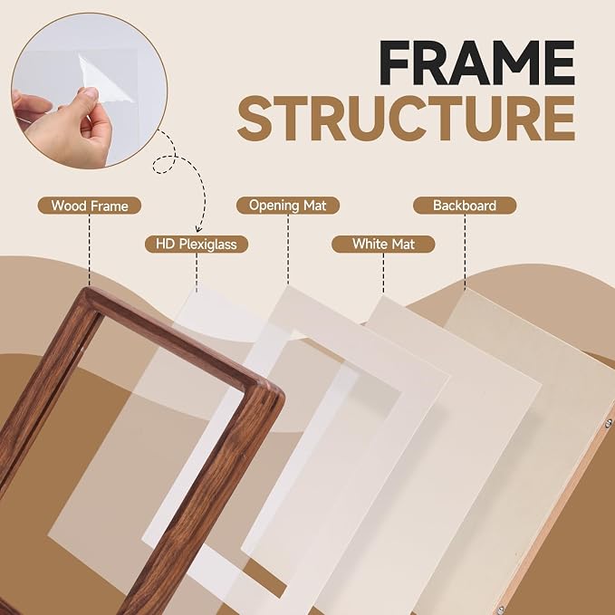 Solid Walnut Picture Frame for Instax Wide & Square Photos, Small Solid Wood Photo Frame with Joinery Corners, Tabletop Display (Walnut, For 4.2x3.5/4.3x3.4 Photo)