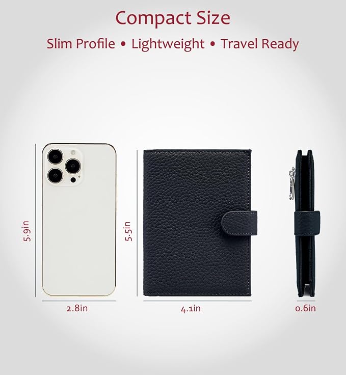 Slim RFID Blocking Passport Holder for Travel Women, Gift Box Ready | Leather Passport Wallet for Women & Men with Card Slots, Zipper Coin Pocket, SIM Card Slot, Passport Cover Cases (Black)