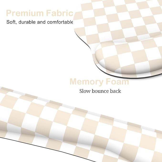 Ergonomic Mouse Pad with Wrist Rest and Keyboard Wrist Rest, Mousepad | Memory Foam Wrist Rest for Computer Keyboard, Pain Relief, Non-Slip Base, Mouse Pad Wrist Support for Gaming, Beige Checkered