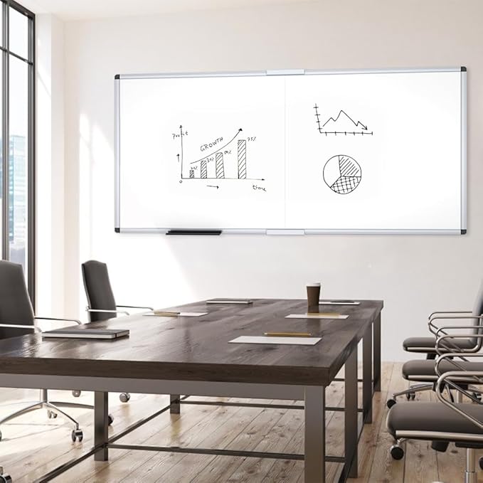 VIZ-PRO Large Magnetic Dry Erase Whiteboard, 96 x 48 Inches, Foldable | Silver Aluminum Frame, 8' x 4' Wall-Mounted White Board with Marker Tray for School Office and Home