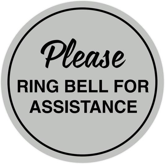 Signs ByLITA Circle Please Ring Bell For Assistance Wall or Door Sign | Easy Installation | Front Desk Reception Sign (Lt Gray) - Large (10 Pack)