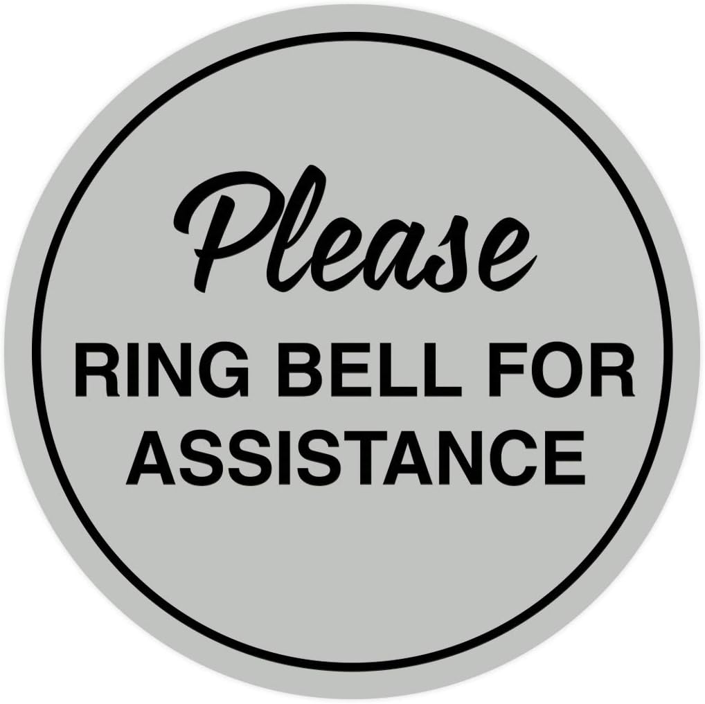 Signs ByLITA Circle Please Ring Bell For Assistance Wall or Door Sign | Easy Installation | Front Desk Reception Sign (Lt Gray) - Medium (5 Pack)