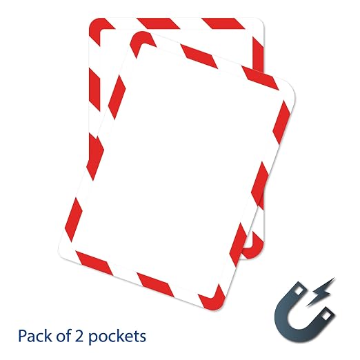 Tarifold Magnetic Safety Display Pockets, Letter Size, Red/White, 2 Pack | 2 magnetic safety display pockets, full magnetic backing, wide opening for quick updates, portrait or landscape, red/white