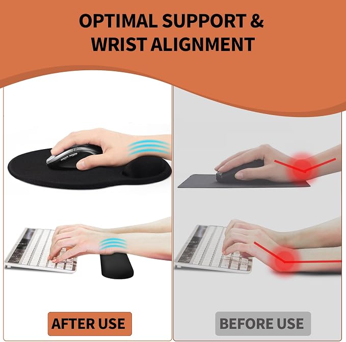 Mouse Pad Wrist Support, Ergonomic Memory Foam Keyboard Wrist Pad & Gel Wrist Rest Set for Computer Keyboard for Easy Typing & Pain Relief for Office & Home (Oceanic Sunset Set)