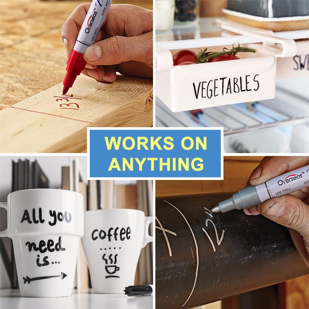 Overseas Permanent Paint Pens Light Blue Markers - 2 Pack Single color Oil Based Paint Markers, Medium Tip, Quick Drying and Waterproof Marker Pen for Metal, Rock Painting, Wood, Plastic, Canvas, Mugs