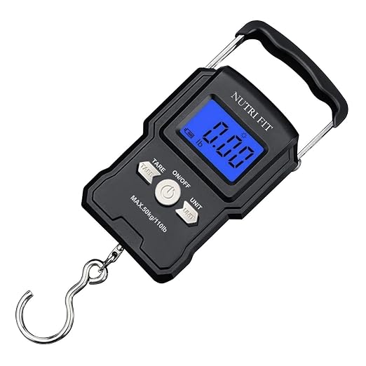 NUTRI FIT Luggage Scale Digital Suitcase Weighing Fish Portable for Travel | 2-Stage Precision, Max 110lb, Smart Tare, Backlit LCD, Lock Data, Handheld, Weight Suitcase with Hook, Travel, Fishing, Gifts