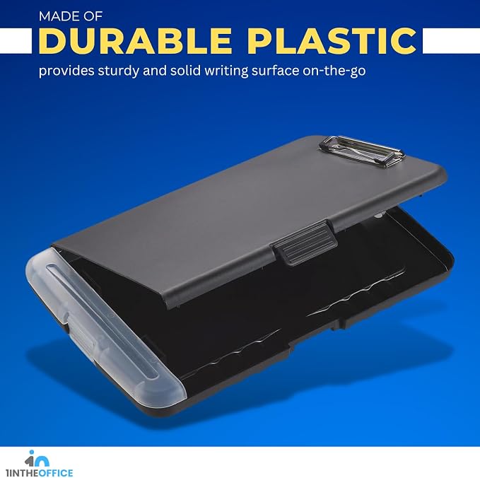 1InTheOffice Clipboard with Storage Box, Plastic Storage Clipboard, Black 4 Pack